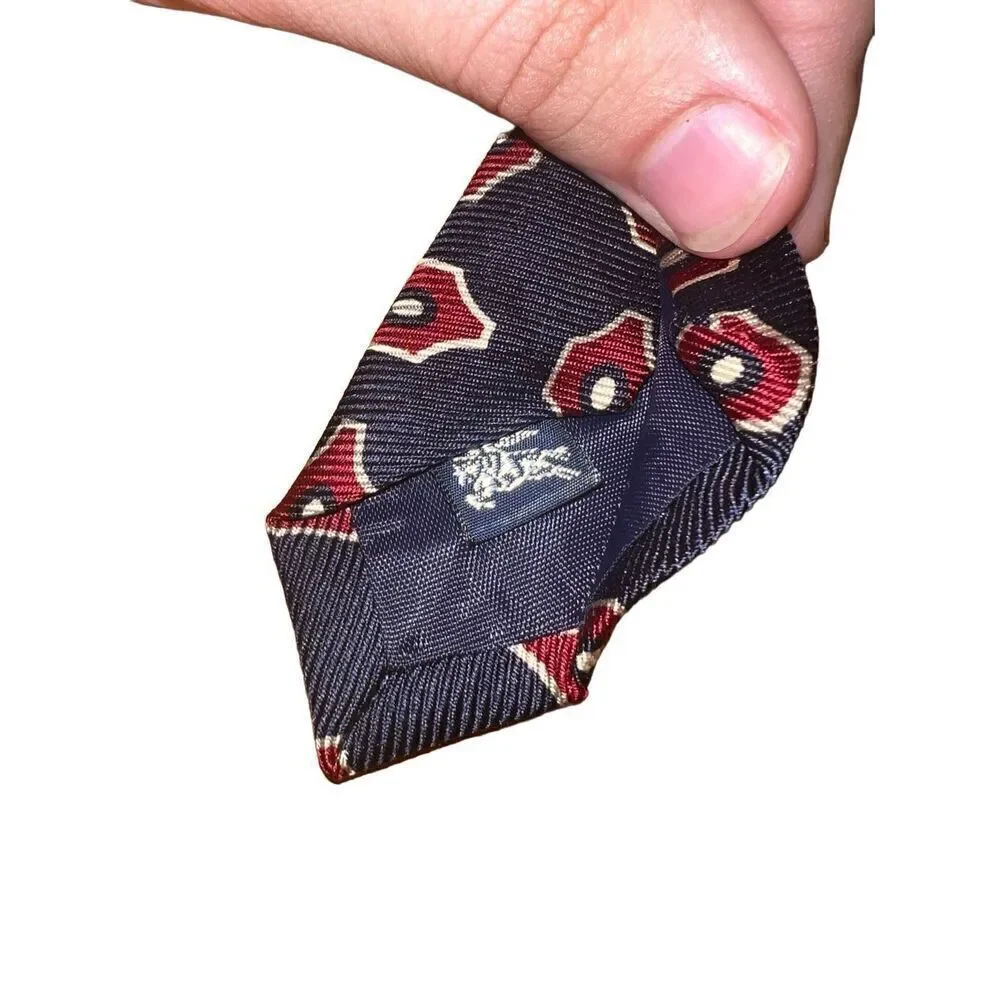 Burberry London Vintage Navy & Red Geometric Handmade 100% Silk Tie